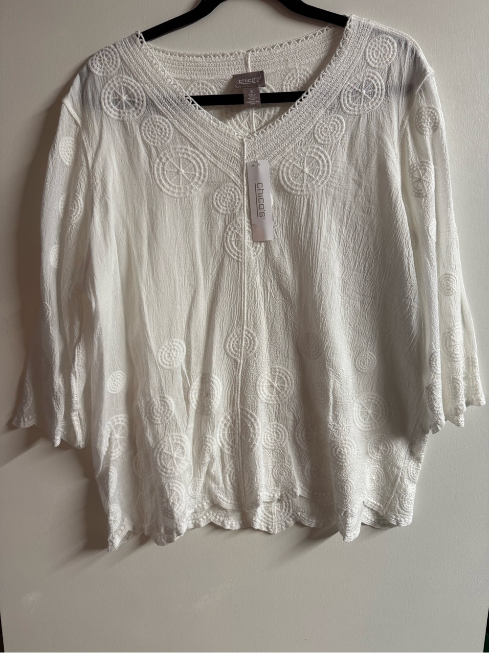 Chico's White Embroidered V-Neck Blouse